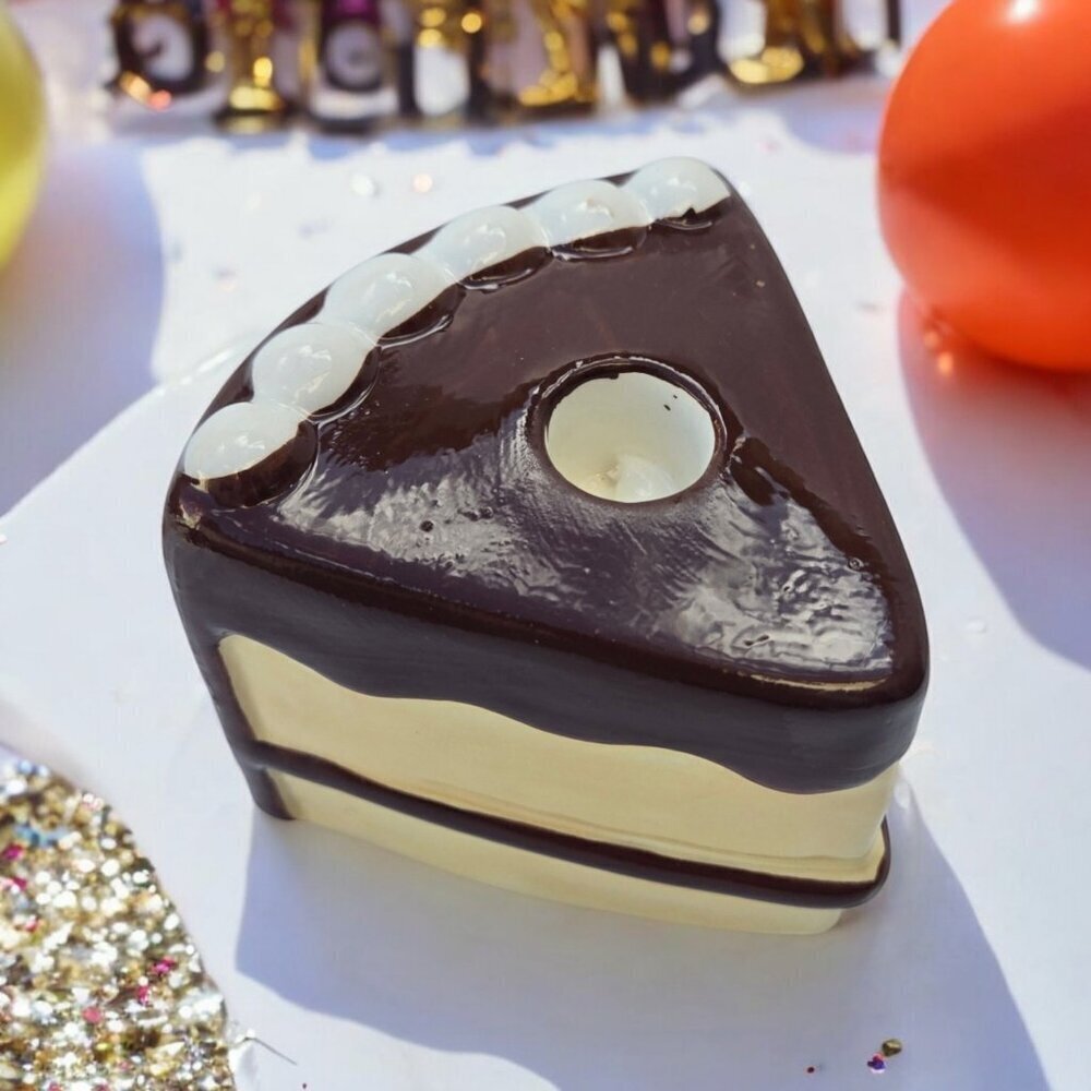 NEW Birthday Cake Slice Cermatic Candle Sticks Holder Birthday Room Decor